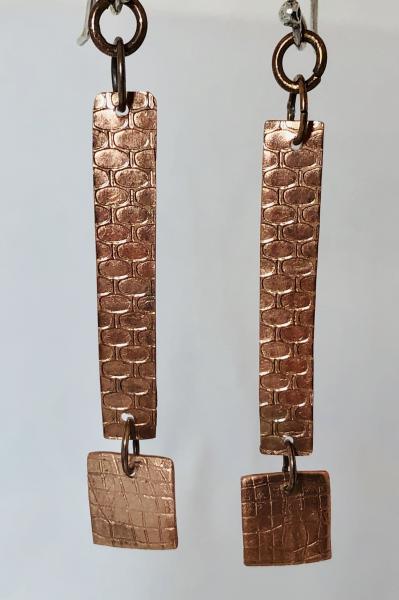 Textured Copper Rectangles Over Squares Earrings