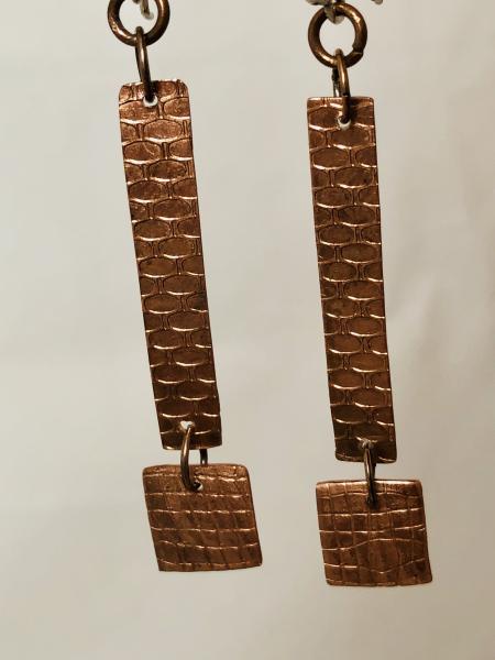 Textured Copper Rectangles Over Squares Earrings picture