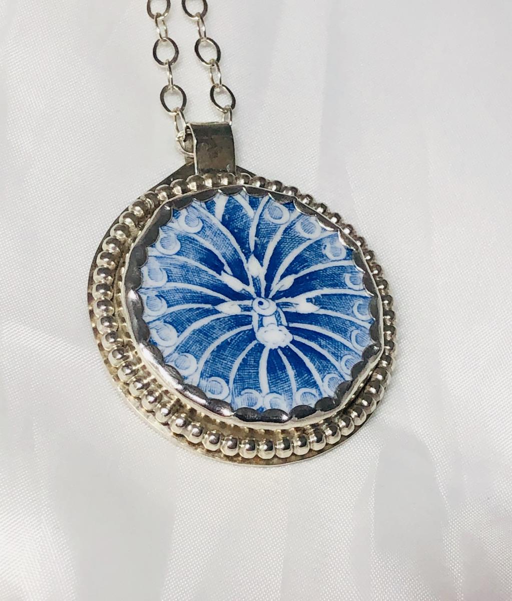 Blue & White Porcelain & Sterling Necklace picture