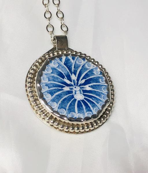 Blue & White Porcelain & Sterling Necklace picture