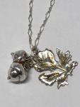 Gold-Highlighted Sterling Silver Leaf and Acorns Necklace