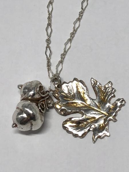 Gold-Highlighted Sterling Silver Leaf and Acorns Necklace picture