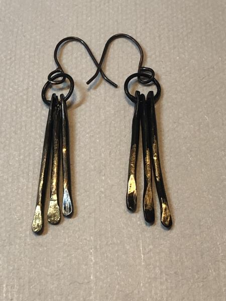 Blackened Steel & 18 kt Gold Paddle Earrings