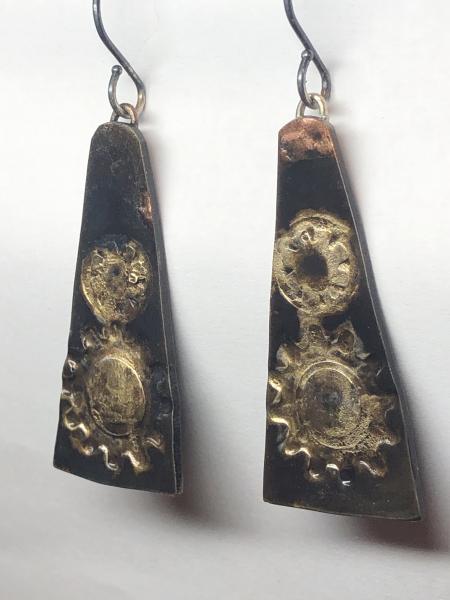 18 KT Gold & Blackened Steel Triangular Earrings picture