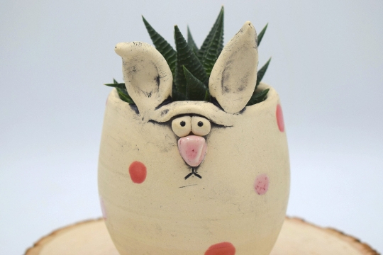 Handmade Pottery Bunny Planter picture