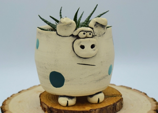 Handmade Pottery Pig Planter picture