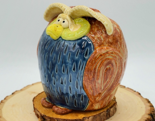 Handmade Pottery Owl Piggy Bank picture