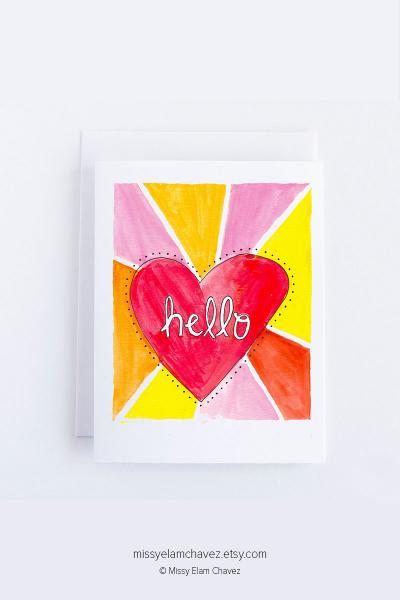 8 Pack All Occasion Greeting Card: Heart Hello picture