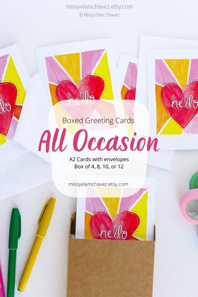 8 Pack All Occasion Greeting Card: Heart Hello picture