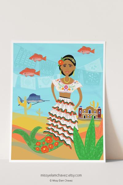 Mexican Mermaid 8x10" Art Print