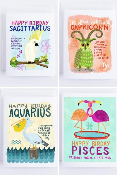 Zodiac Birds: Birthday Card Pack of 12 picture