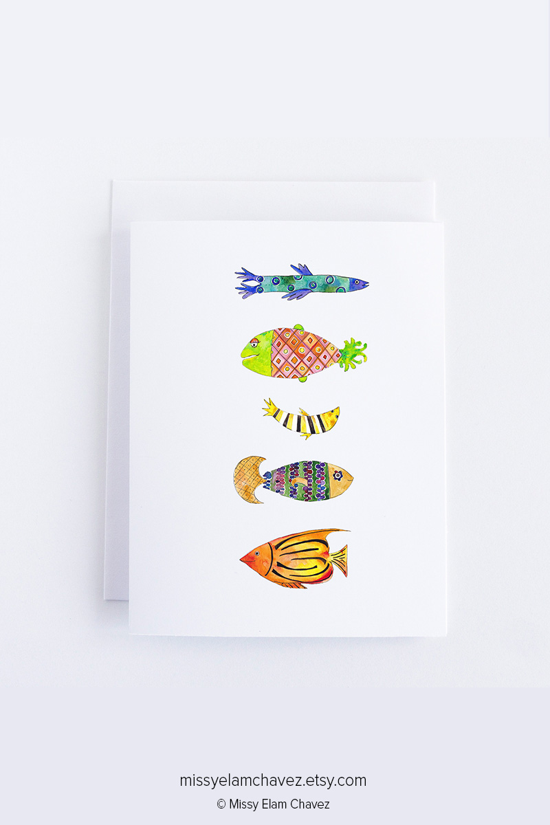 Set of 8 All Occasion Greeting Cards: 5 Fish picture
