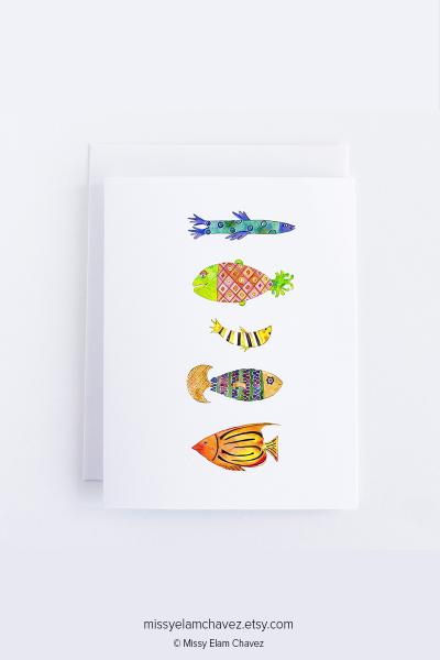 Set of 8 All Occasion Greeting Cards: 5 Fish picture