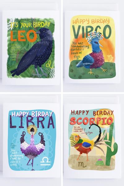 Zodiac Birds: Birthday Card Pack of 12 picture