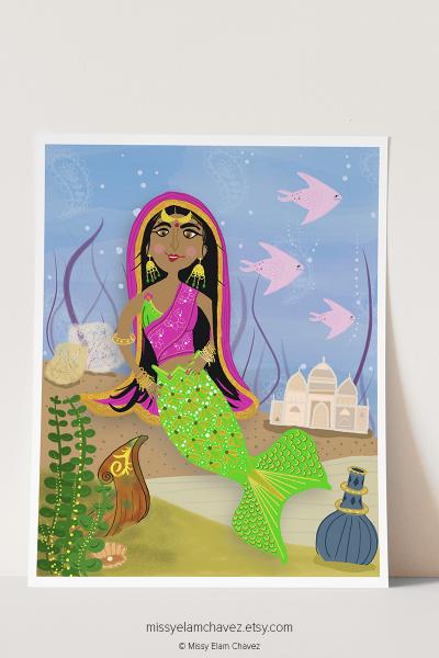 Indian Mermaid 8x10" Art Print picture