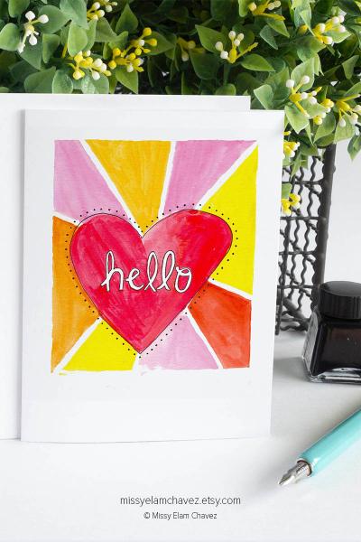 8 Pack All Occasion Greeting Card: Heart Hello picture