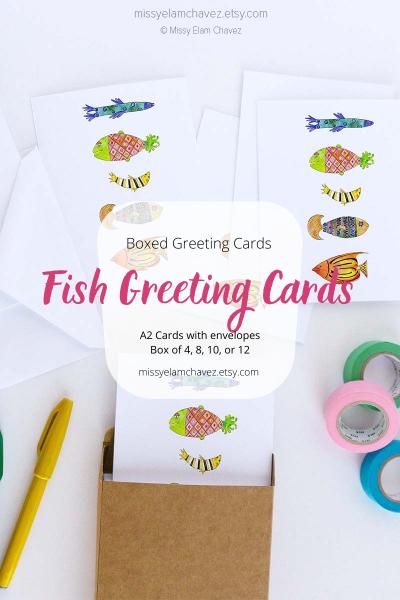 Set of 8 All Occasion Greeting Cards: 5 Fish picture