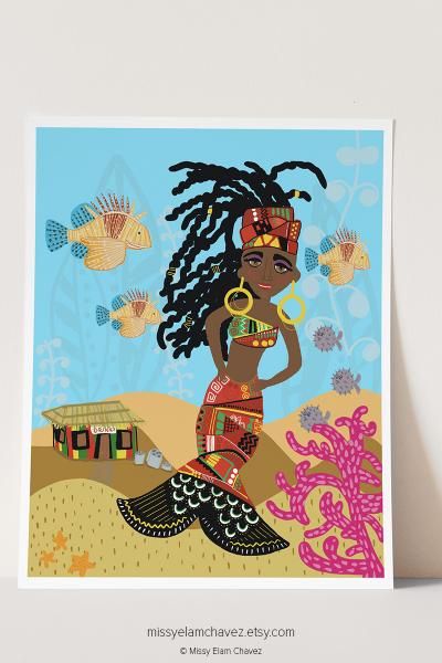 Jamaican Mermaid 8x10" Art Print picture