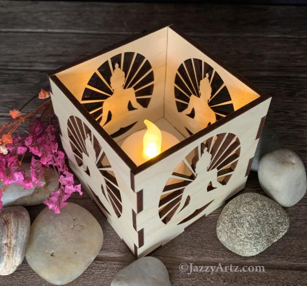 Meditiation LED Maple Wood Tea Light Candle Holder picture