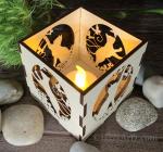 LED Kitty Cat Tea Light Maple Wood Candle Holder