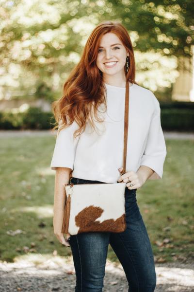 Leather envelope with hair-on-hide tan picture