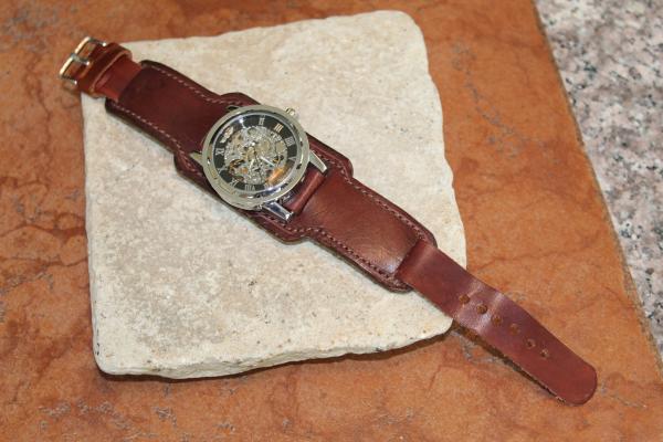 Men's cuff w/skeleton wrist watch tan color picture