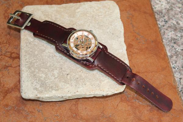 Leather cuff watch for men (burgundy color) picture