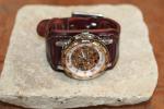 Leather cuff watch for men (burgundy color)