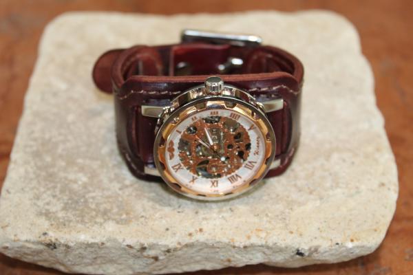 Leather cuff watch for men (burgundy color) picture