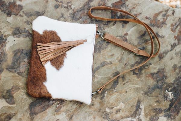 Leather envelope with hair-on-hide tan picture
