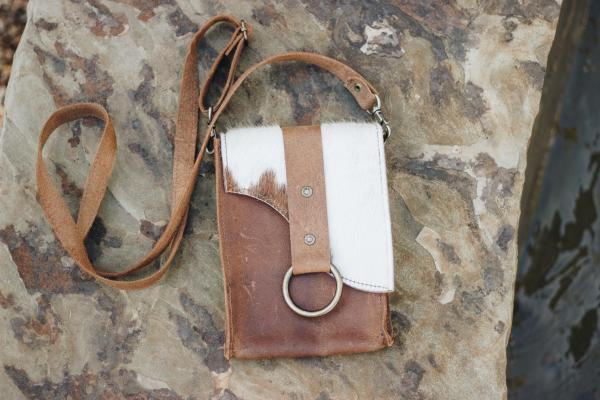 Cell phone/wallet leather bag with hair-on-hide picture