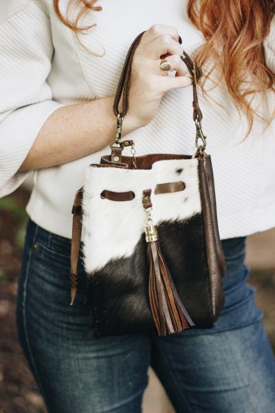 Leather cube with hair-on-hide picture