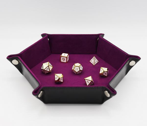 Leatherette & Velvet Dice Tray (Black w/ Magenta Hex)