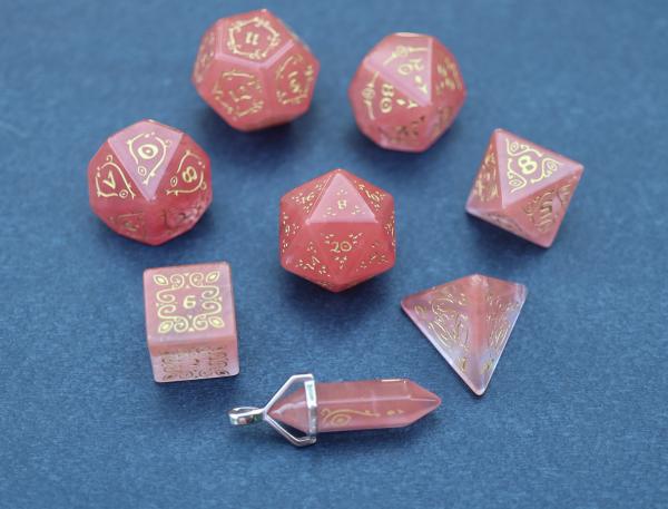 Level Up: Sylvan Watermelon Tourmaline RPG Dice & Bonus Pendant picture