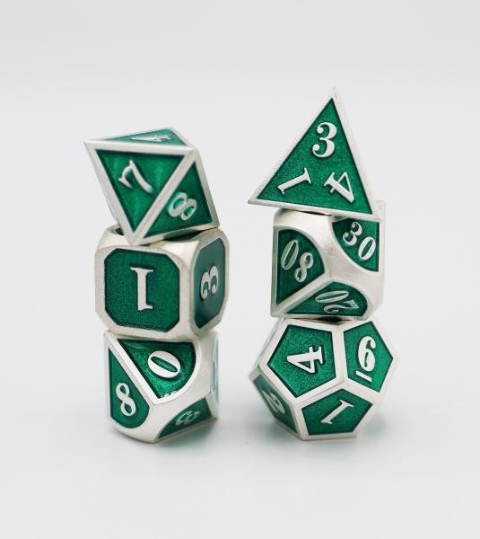 Silver Embossed Emerald RPG Dice Set