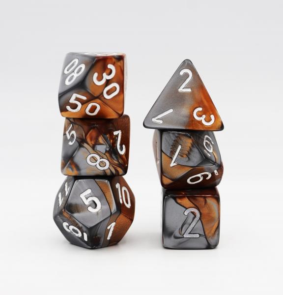 Chessex: Gemini Copper and Steel with White Dice picture