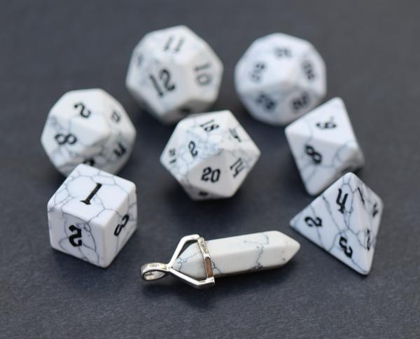 Level Up: Howlite RPG Dice & Bonus Pendant