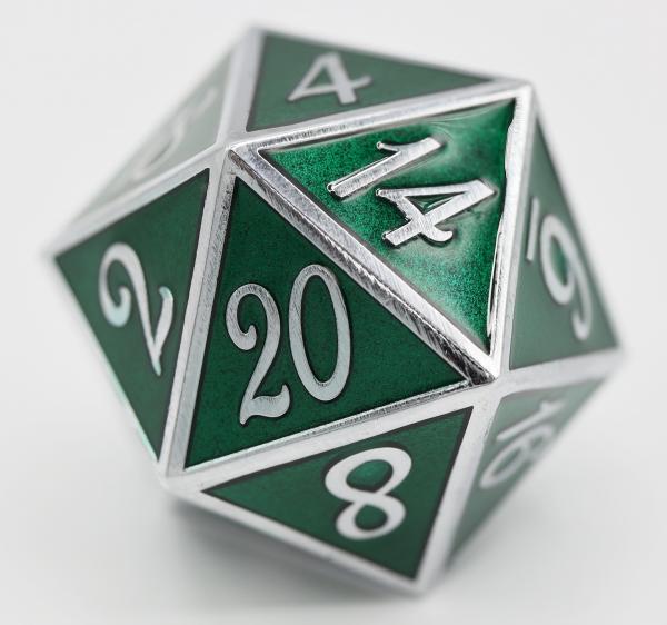 D20 Silver with Emerald - 35mm Extra Large