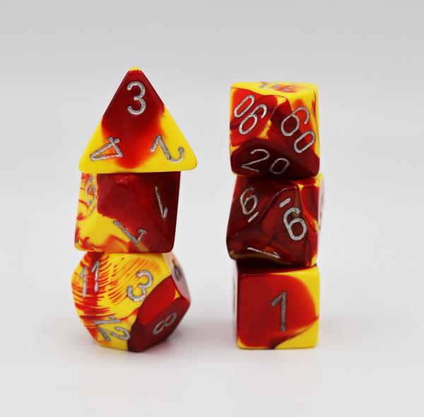 Chessex: Gemini Red and Yellow with Silver Dice picture