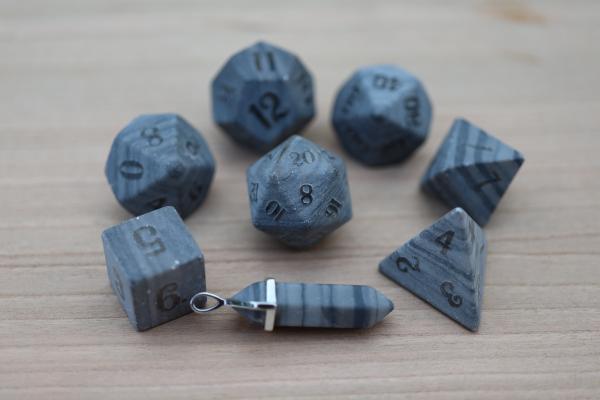 Level Up: Raised Eramosa Marble RPG Dice & Bonus Pendant