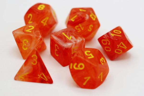 Chessex: Ghostly Glow Orange with Yellow Dice Set