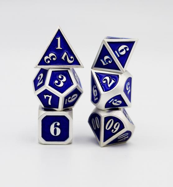 Silver Embossed Sapphire RPG Dice Set