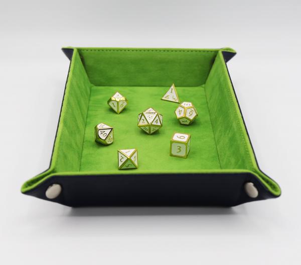 Leatherette & Velvet Dice Tray (Navy w/ Lime Green Rectange)