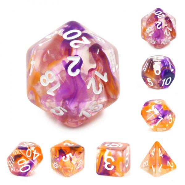Purple & Orange Swirl Dice RPG Dice Set