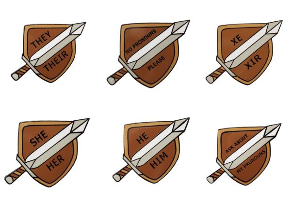 Sword and Shield Pronoun Pin