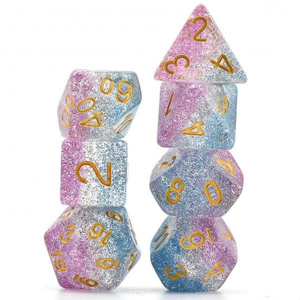 Pink, White and Blue Shimmer Layer RPG Dice picture