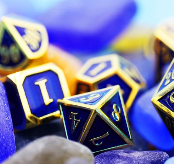 Gold Embossed Sapphire RPG Dice Set picture