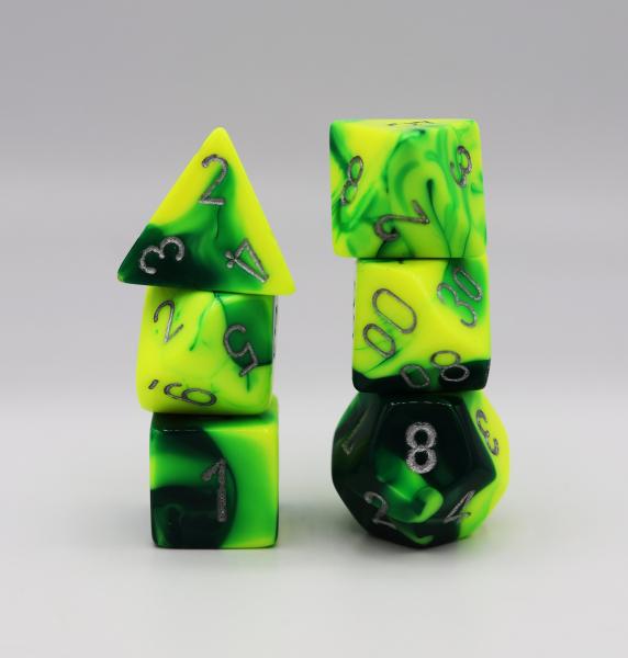 Chessex: Gemini Green and Yellow with Silver Dice
