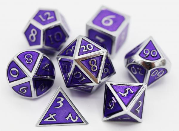 Silver Embossed Amethyst RPG Dice Set