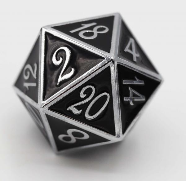 D20 Silver with Onyx - 35mm Extra Large picture